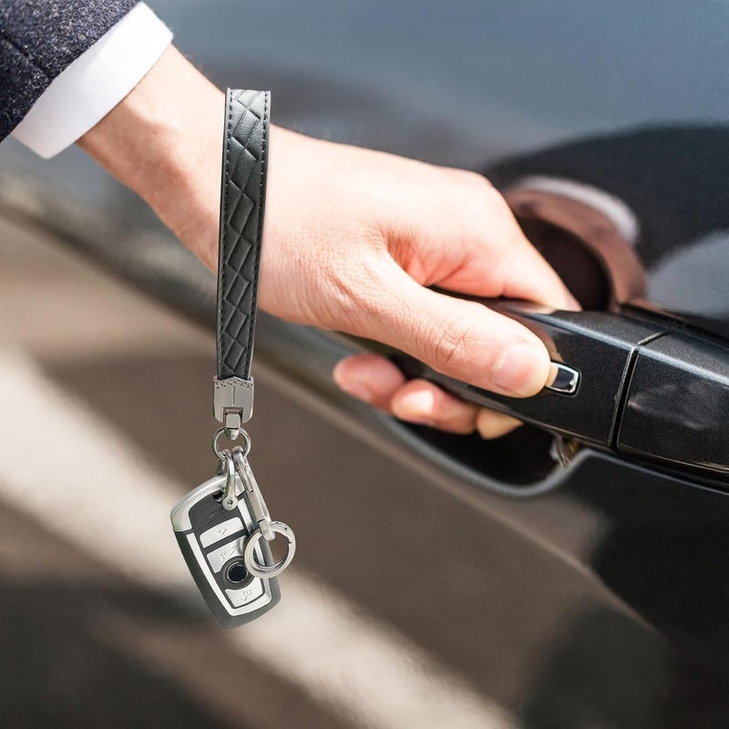 OHKYOOT Store Leather Wristlet Keychain,Car Key Chain Wrist Keychain with 3 Key Ring and Anti-Lost D Ring (Black) - Image 3